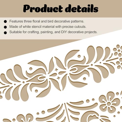 Floral Decorative Painting Stencil Templates, 12x12inch Floral Pattern Scandinavian Style Reusable Creative Stencils for Art, Walls, DIY Projects Versatile Paint Stencils