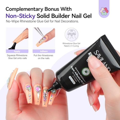 SAVILAND Pro Solid Builder Nail Gel for Nails with 30 g Rhinestone Glue Gel: 30 Days Long Lasting Clear 3D Nail Gel for Nail Extension Nail Art Salon - size: 2pcs