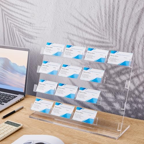 Dunzoom Business Card Holder for Desk, 16 Slots Acrylic Card Display Stand - style: 16 Slots