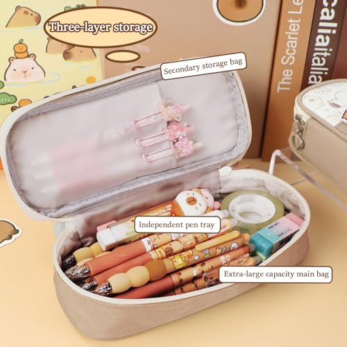 Capybara Pencil Case, Large Kawaii Pen Pouch for School and Office - style: 3 Figurines Capybara