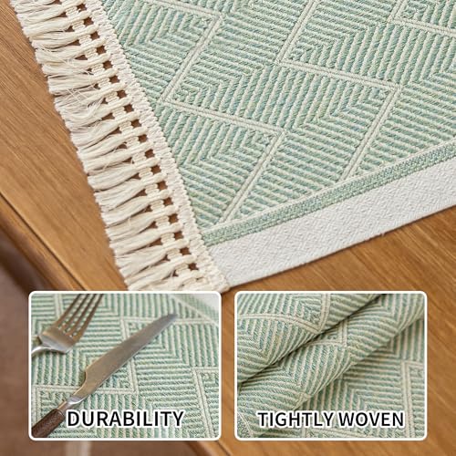 Boho Woven Placemats Set of 4, 14x18 Inch Heat Resistant Dinner Mats - color: Green Bd