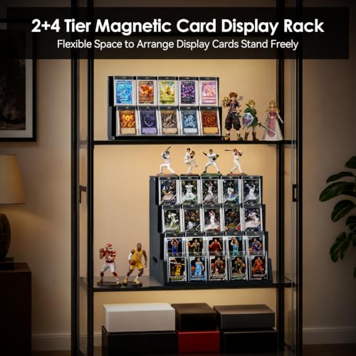 Detachable 6-Tier Card Display Stand Case&Shelf With Cards Storage Box - size: 35 Card-Black