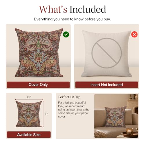 William Morris Peacock and Dragon Red Tapestry Throw Pillow Cover 16 x 16in - color: Peacock and Dragon Red