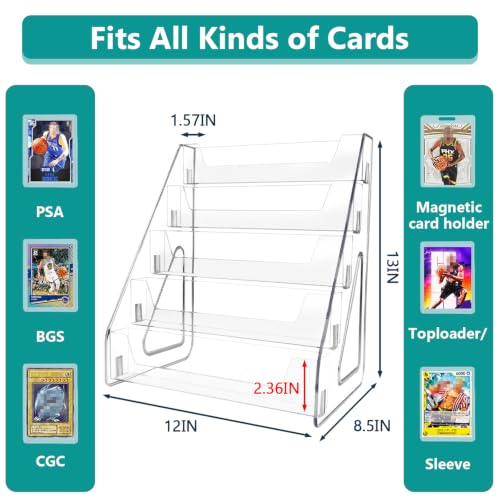 5 Tier Acrylic Card Display Stand，Baseball Basketball Trading Card Display Stand for PSA/ BGS /SGC Slabs, Snap-On Assembly