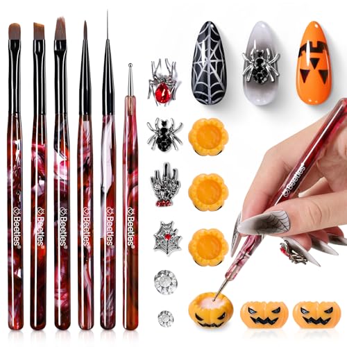 Beetles Halloween Nail Art Brushes, Blood Entwined Nail Art Pens 6pcs - color: D-Black-6