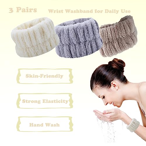 6 Pcs Wrist Spa Washband Microfiber Wrist Wash Towel Band Wristband Scrunchies for Washing Face - color: Beige+Coffee+Grey