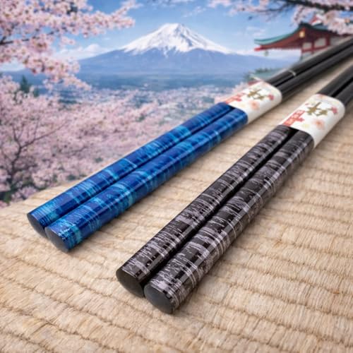 Premium Japanese Chopsticks Reusable 2prs Set [ Made in Japan ] Traditional Lacquer Art Wooden Chopsticks B (Splashed Pattern BL/BR(2KR019))