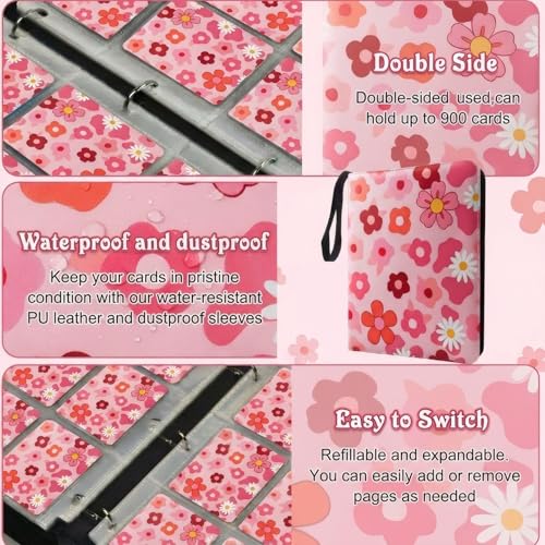 Card Binder 9 Pocket, Pink Cute 70s, 900 Cards, PU Leather - color: Pink Cute 70s