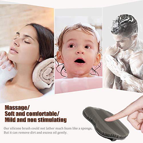 2 Pack Soft Silicone Shower Brush, Body Exfoliating Skin Massage Scrubber - color: 1 Pars_green+gray