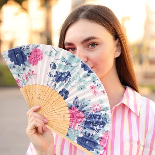 Zonon 4 Pack Hand Held Folding Fans for Women Silk,Elegant Flowers - style: Elegant Flowers
