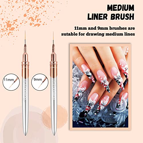 Liner Brush for Nails, 6 Pcs Thin Nail Art Brushes - color: Silver-Gold