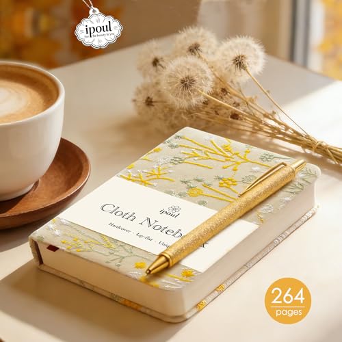 Embroidered Pocket Notebook for Women, A6 Mini Cloth Journal, Hardcover, 264 Pages, 4x6 Small Lined Notebook & Sketchbook, Beautiful Diary, Little Notepad, Apricot Yellow. - color: A6-Dandelion Apricot