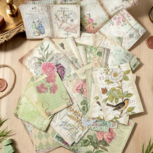 400 Sheets Medieval Vintage Scrapbook Paper - 4 Themes Old Letter Ephemera, 3 Sizes Single Sided Cottagecore Boho Decorative Paper for Junk Journal, Card Making, DIY Crafts - color: Multicolor 19
