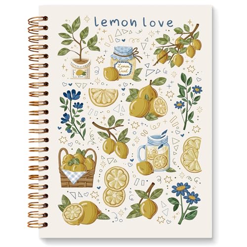 JXREQ Cute Lemon Floral Notebook Journal Notebooks for Note Taking Writing Study, Lemon Lovers Gifts Journal for Women, School Office Supplise, Fruit Spiral Notebooks 5.5x8.3 - color: Lemon 1