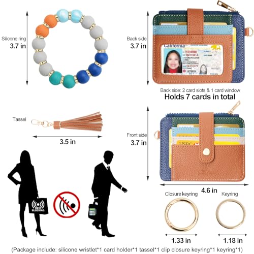 COOLANS Silicone Bracelet Wristlet Wallet Credit Card Holder RFID ID Window Key Ring Tassel Slim Wallet Women Keychain Purse - color: Brown Color Blocking
