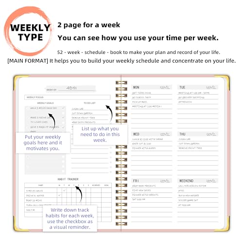 Undated Weekly Planner with To-Do List & Habit Tracker, 6" x 8" - color: Pink-Metal corner