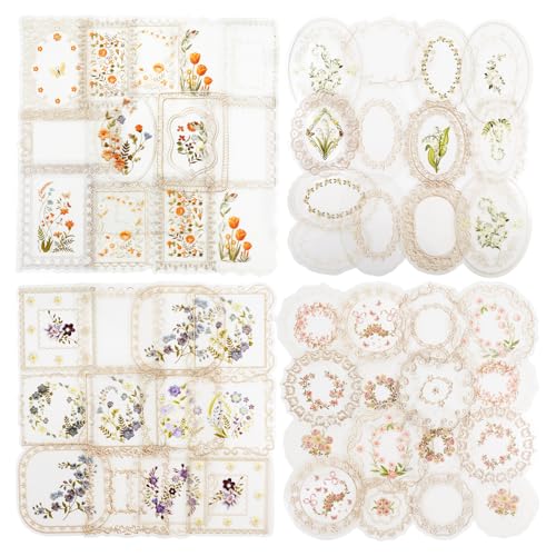 80 Pcs Floral Frame Stickers for Scrapbooking and Journaling - color: Glazed Gauze