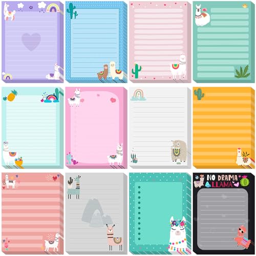 Chiisong 12 Pcs Llama Sticky Notes Llama Gifts Cute Alpaca Notepads - style: Llama Style