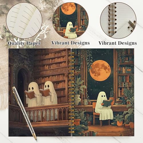 Notebook Journal for Women - A5 Spiral Notebook with Ghost in forest Design, Vintage Dark Romantic Ghost Wildflowers, Gothic Office & School Supplies, Unique Gifts for Women Birthday, Christmas (Moon Ghost) - color: Moon Ghost
