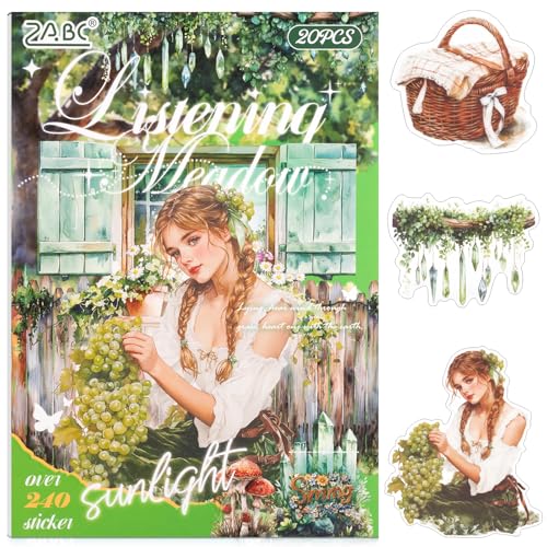 Grass Pillow Breeze Sticker Scrapbooking Supplies for Junk Journal, 20 Sheets PET Stickers - Vintage Journaling Stickers - color: Grass Pillow Breeze