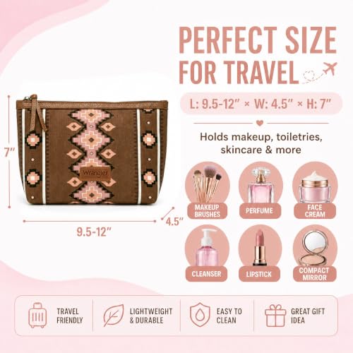 Wrangler Travel Makeup Bag Large Waterproof Cosmetic Bag for Women - color: Light Brown