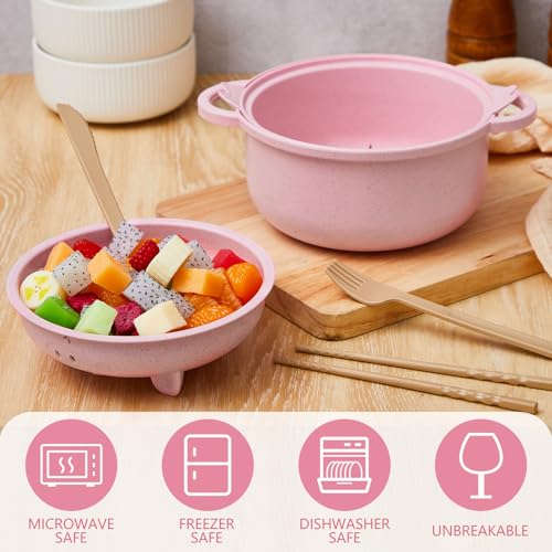 1 Set Large 45oz Cute Pig Ramen Bowl Set Microwavable Cooker, Pink - color: Pink