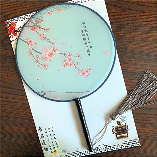 Classic Round Fan,Wood Fan Rib&Semi-Transparent Silk Cloth,10+ Optional Patterns,Diameter 8.3in,团扇 (17.Red Blooms) - color: 17.red Blooms