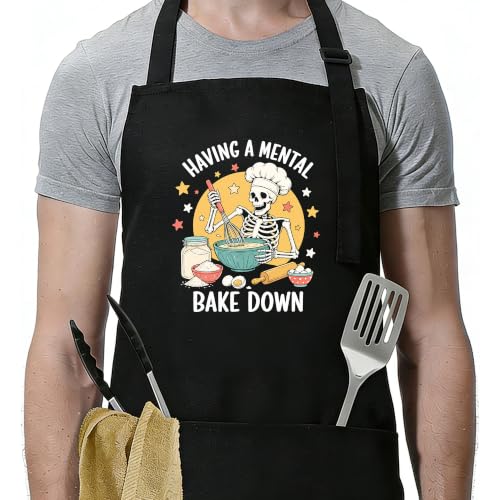 Funny Apron for Men Women,Humorous Kitchen Apron- Grilling Cooking BBQ Accessories, Gift for Dad Husband - color: Having a Mental