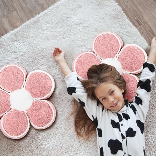 Menkxi 2 Pack Flower Pillows Cute Flower Shaped Pillows Daisy Pillow Throw Soft Floor Cushion for Living Room Bedroom Sofa Couch Winter Warm Decoration 15.7 Inch(Pink) - color: Pink
