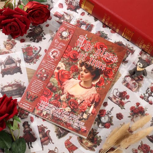 Vintage Ephemera Sticker 24 Sheets precut 300 washi Stickers Paper Journal Stickers for Adults People Scrapbook Stickers Scrapbooking Supplies - color: Red