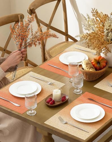 Leetaltree Woven Vinyl Fall Placemats Set of 4, Gradient Burnt Orange - color: D1- Gradient Orange-red, size: Set of 4