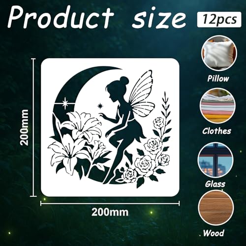 12Pcs Fairy Stencil PET Painting Templates Elves Inlay Border Stencils for Furniture Reusable DIY Craft for Wall Wood Fabric Canvas Paper Decor - color: fairy