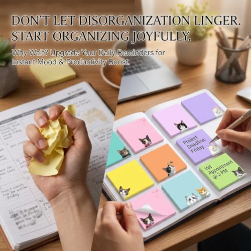 9 Pads Cute Cat Sticky Notes 3X3 Funny Post it Notes Notepads - color: Cat