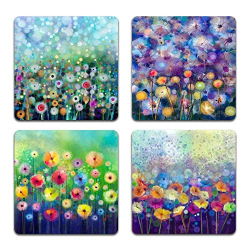 Beautiful Watercolor Flowers Square Coaster Set of 4 - color: Beautiful Watercolor Flowers