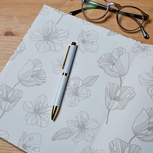 WORLD TRAVELER Large Lined Journal Notebook 256 Ruled White & Ivory Pages - color: Gold Flower