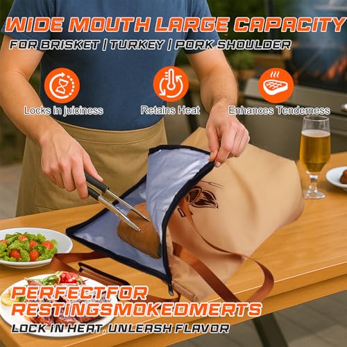 BBQ Blanket for Resting Meat - Meat Resting Bag of Washable Oxford Cloth - Insulated Brisket Resting Blanket for Turkey, Pork Shoulder & Beef - Gifts for Men, BBQ Lovers Gift (Brown New, 25 in) - color: Brown New, size: 25 in