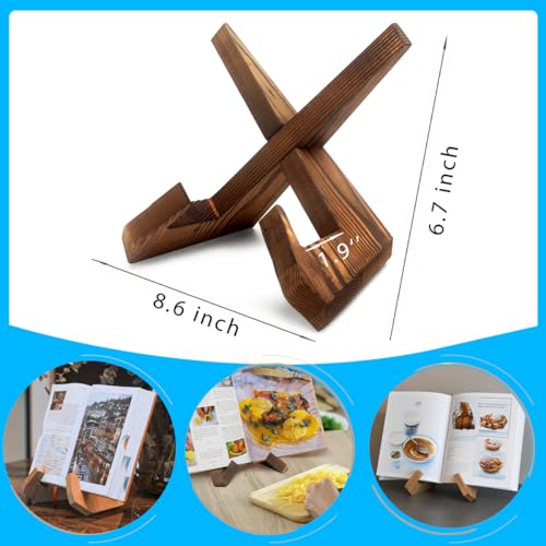 masteymoh Rustic Cookbook Holder Stand for Kitchen, Recipe Book Holder for Kitchen Counter, Wooden Kitchen Book Holder, Rustic Cook Book Holder Stand with Natural Wooden Grains (1 in Brown) - size: 1 in Brown (8.6" x 6.7")