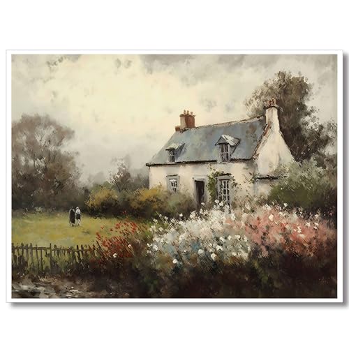 Huabsad Vintage Landscape Flower Portrait Oil Painting Canvas Wall Art Antique Cottage Outdoor Garden Spring Wall Decor Rustic Farmhouse Bedroom Aesthetic Painting Prints 24x36in Unframed - color: Oil painting03, size: 24x36in Unframed