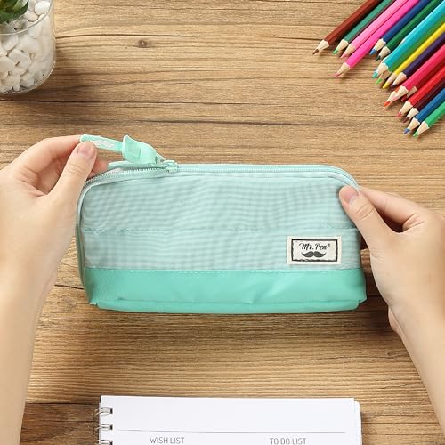 Mr. Pen- Wide-Opening Pencil Case, Triangle Design - color: Mint Green