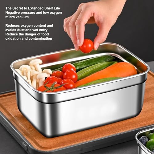 304 Stainless Steel Food Storage Container with Lid, Leak Proof Airtight Lunch Box, Reusable Lunch Box Containers Food Storage Box for Kitchen Freezer (1900ML) - color: 1900ML