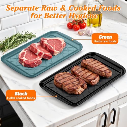 Grilling Prep & Serve Trays for Party Set of 2, Large BBQ Serving Platters - color: Black & Green