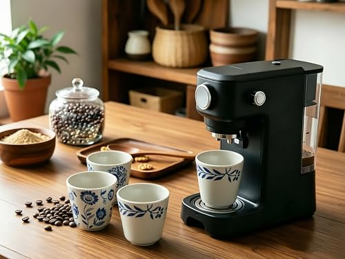 6 oz Chinese Tea Cups, Coffee Cups Ceramic, Handle-less Espresso Cups - color: Blue- Plants 1