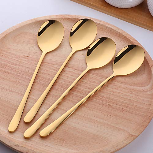 Buyer Star 5-pieces Gold Dinner Table Spoons 8-Inch Stainless Steel Metal Korean Soup Spoons - color: Gold