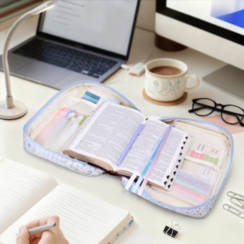 XKDOUS Bible Cover Case for Women Bible Bag Journaling Kit w/Study Supplies - color: Canvas Blue Patchwork, size: Large