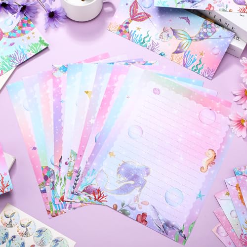 TaoBary 160 Pcs Mermaid Stationery Paper and Envelopes Set, 8.5 x 11'' - size: 8.5 x 11 Inch, style: Mermaid