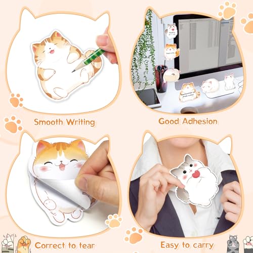 JSRQT 6 Pack 180 Sheets Cat Themed Sticky Notes, Small Cute Post Self Stick Notes Pads for Adult Kids, Kawaii Self-Stick Memo Pads for School Office, Cat Lovers, Plan Reminder, Classroom Rewards
