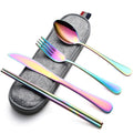 DEVICO Travel Utensils with Case, 5 Piece Portable Silverware Set for Work - color: Rainbow
