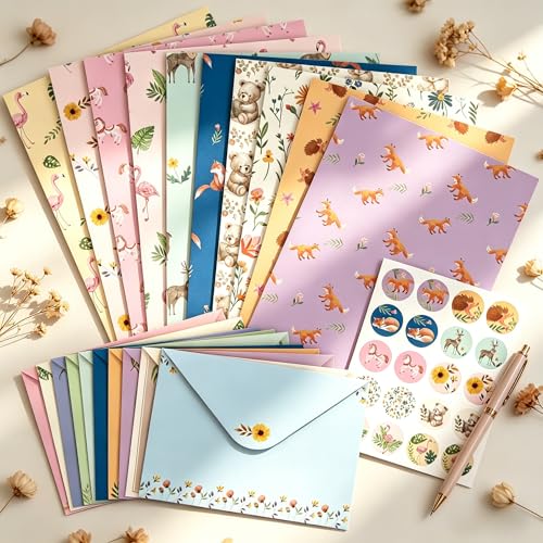 Sweet Cute Stationery Set, 92PCS Stationary Paper and Envelopes Set, 60 Writing Paper 30 Envelopes 2 Sticker Sheets, Vintage Stationery Sets for Letter Writing - style: sweet