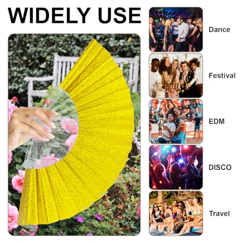 EOSAU 6 Pack Glitter Folding Hand Fans Foldable, Clacking Fans for Women - color: 9" 6 Mixed Colors