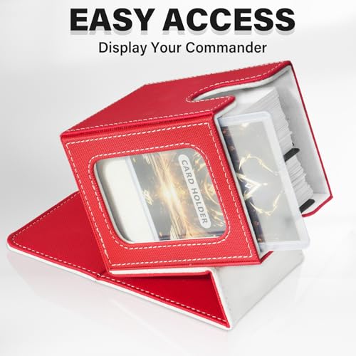 Card Deck Box for MTG Commander, Deck Case Holds 100 Double-Sleeved Cards - color: Red & White, size: 1 Box